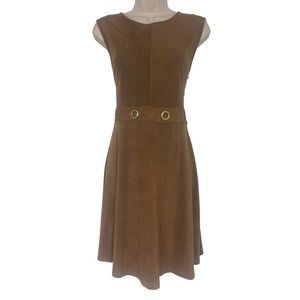 Size‎ 12 BROWN SUEDE DRESS W/GOLD HARDWARE Day/Evening All-Season Classy Party